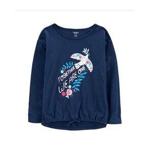 CARTERS NWT Girls Size 10 Navy Blue Floral Dove Graphic Tee Long Sleeve Bird